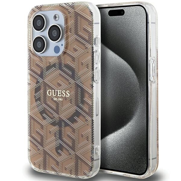 Guess IML GCube MagSafe-fodral för iPhone 15 Pro Max - brun