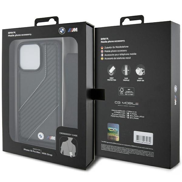 BMW M Edition Carbon Stripe & Strap-etui til iPhone 15 Pro - sort