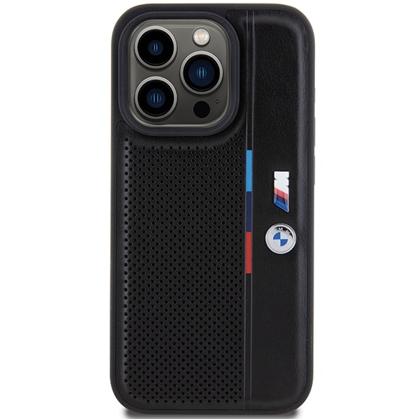 BMW Perforeret Tricolor Line-etui til iPhone 15 Pro - sort