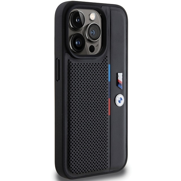 BMW Perforeret Tricolor Line-etui til iPhone 15 Pro - sort