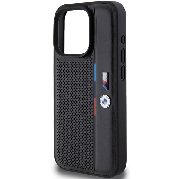 BMW Perforeret Tricolor Line-etui til iPhone 15 Pro - sort
