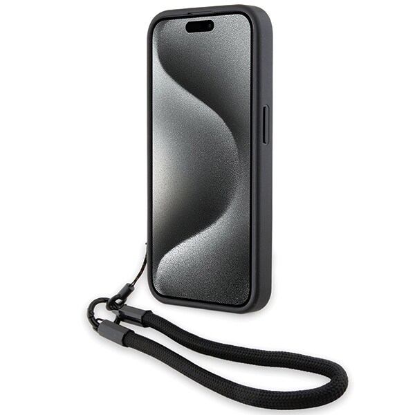 BMW Signature Leather Wordmark Cord-etui til iPhone 15 Pro - sort