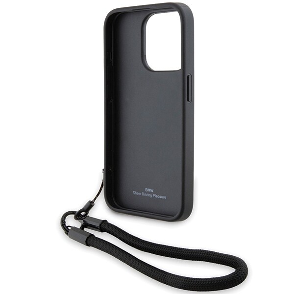 BMW Signature Leather Wordmark Cord-etui til iPhone 15 Pro - sort
