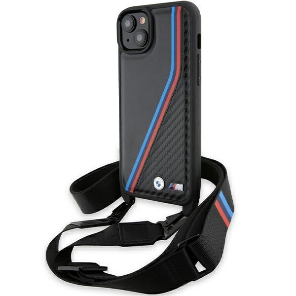 BMW M Edition Carbon Tricolor Lines & Strap fodral för iPhone 15 Plus / 14 Plus - svart