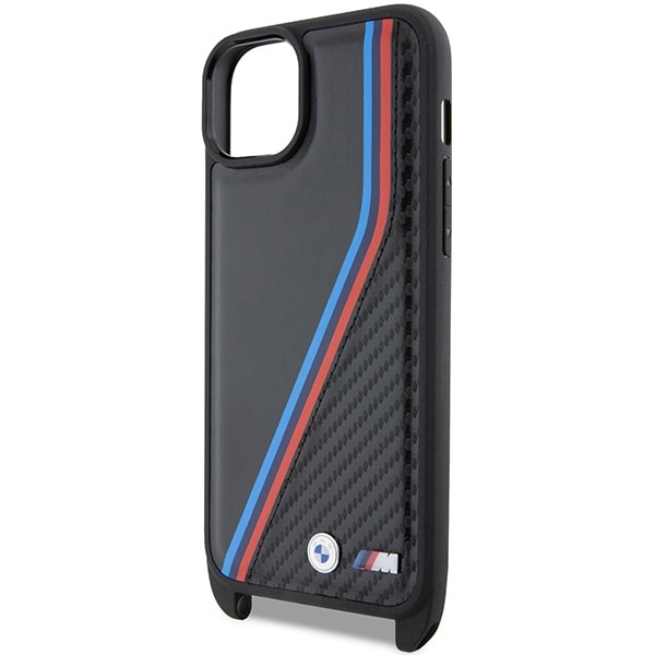 BMW M Edition Carbon Tricolor Lines & Strap-etui til iPhone 15 Plus / 14 Plus - sort