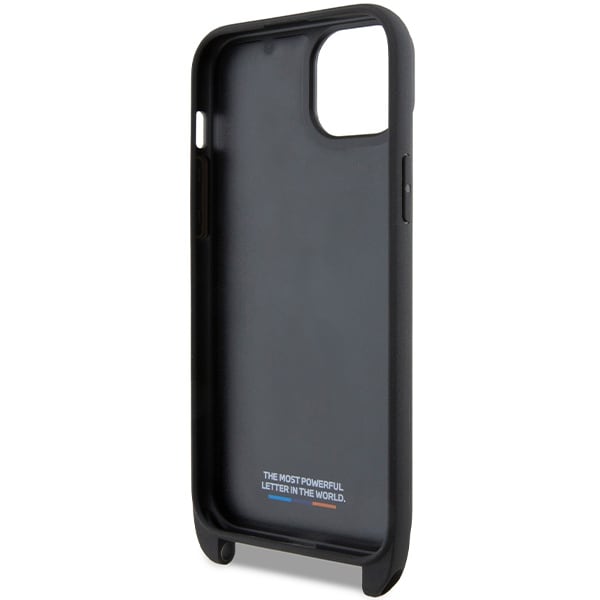 BMW M Edition Carbon Tricolor Lines & Strap-etui til iPhone 15 Plus / 14 Plus - sort
