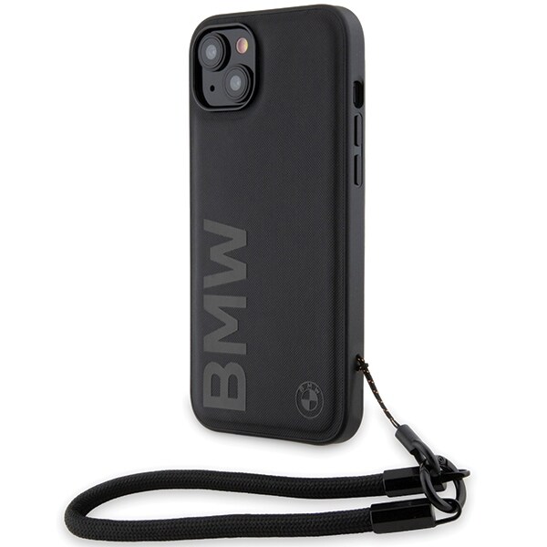 BMW Signature Leather Wordmark sladdfodral för iPhone 15/14/13 - Svart