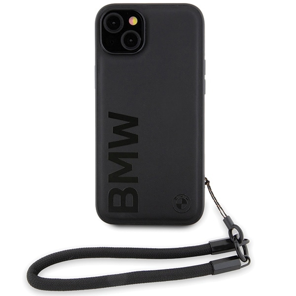 BMW Signature Leather Wordmark sladdfodral för iPhone 15/14/13 - Svart
