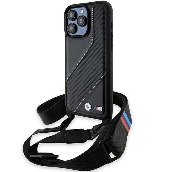 BMW M Edition Carbon Stripe & Strap-fodral för iPhone 15 Pro Max - svart