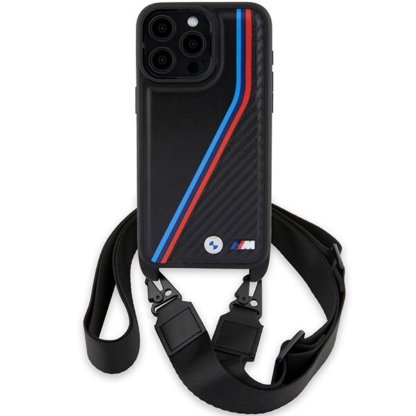 BMW M Edition Carbon Tricolor Lines & Strap-fodral för iPhone 15 Pro Max - svart