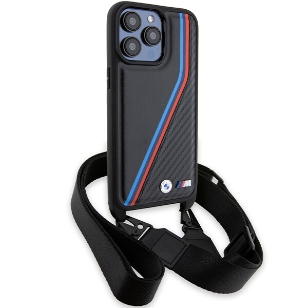 BMW M Edition Carbon Tricolor Lines & Strap-fodral för iPhone 15 Pro Max - svart