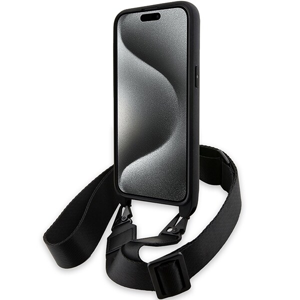 BMW M Edition Carbon Tricolor Lines & Strap-fodral för iPhone 15 Pro Max - svart