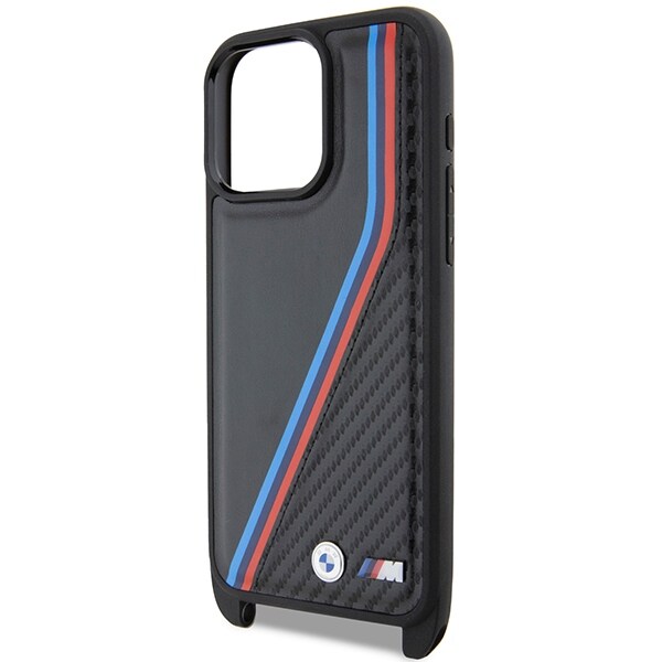 BMW M Edition Carbon Tricolor Lines & Strap-fodral för iPhone 15 Pro Max - svart