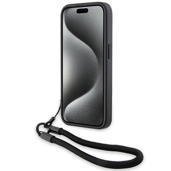 BMW Signature Leather Wordmark Cord-fodral för iPhone 15 Pro Max - svart