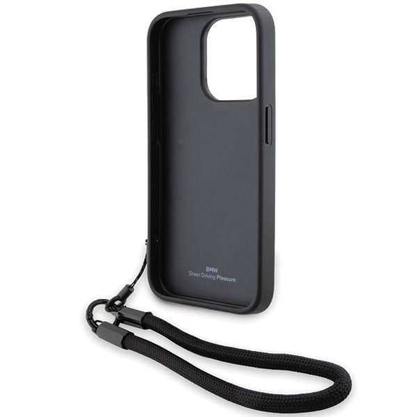 BMW Signature Leather Wordmark Cord-fodral för iPhone 15 Pro Max - svart