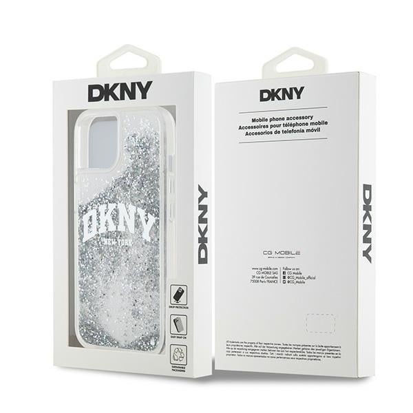 DKNY Liquid Glitter Big Logo etui til iPhone 15 / 14 / 13 - hvid