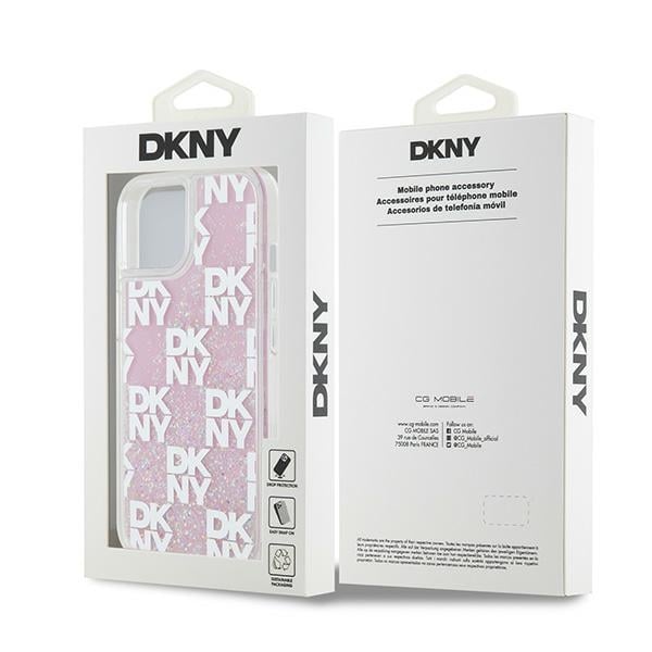 DKNY Liquid Glitter Multilogo etui til iPhone 15 / 14 / 13 - pink
