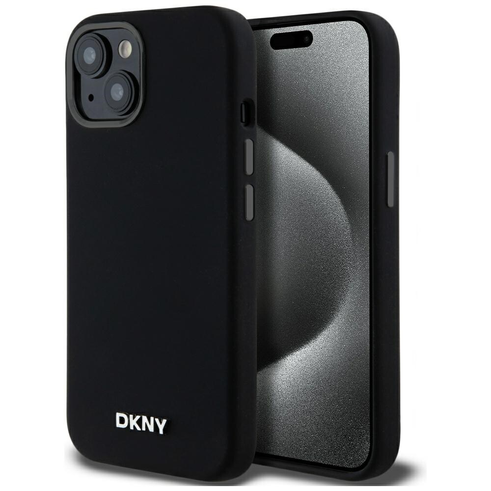 DKNY Liquid Silicone Small Metal Logo MagSafe-fodral för iPhone 14/15/13 - Svart