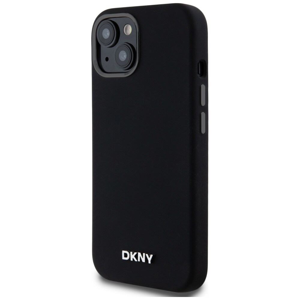 DKNY Liquid Silicone Small Metal Logo MagSafe-fodral för iPhone 14/15/13 - Svart