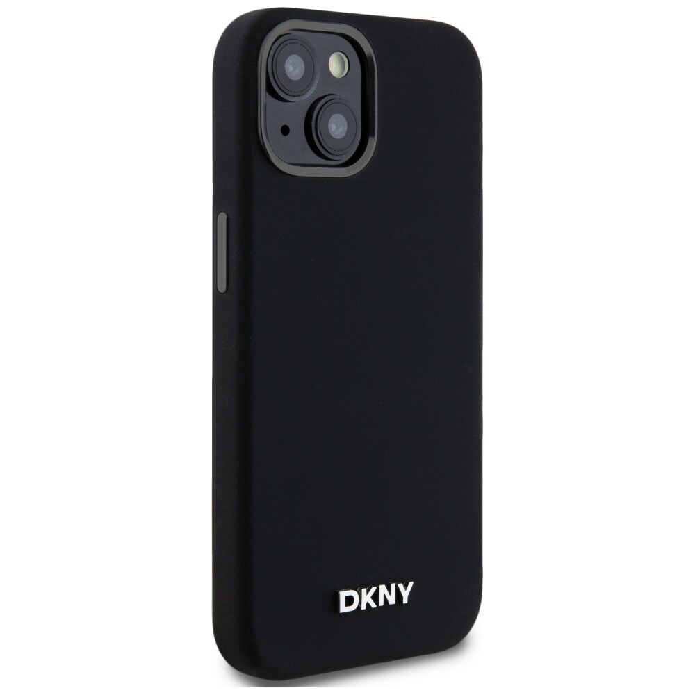 DKNY Liquid Silicone Small Metal Logo MagSafe-fodral för iPhone 14/15/13 - Svart