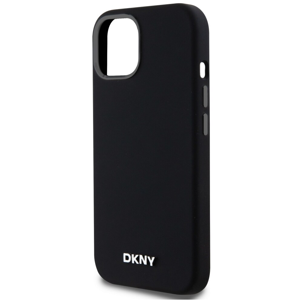 DKNY Liquid Silicone Small Metal Logo MagSafe-fodral för iPhone 14/15/13 - Svart