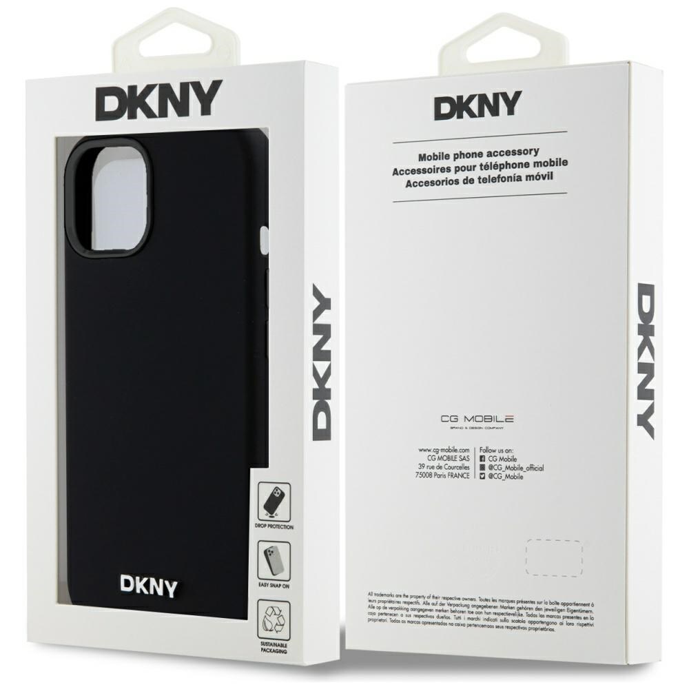 DKNY Liquid Silicone Small Metal Logo MagSafe-fodral för iPhone 14/15/13 - Svart