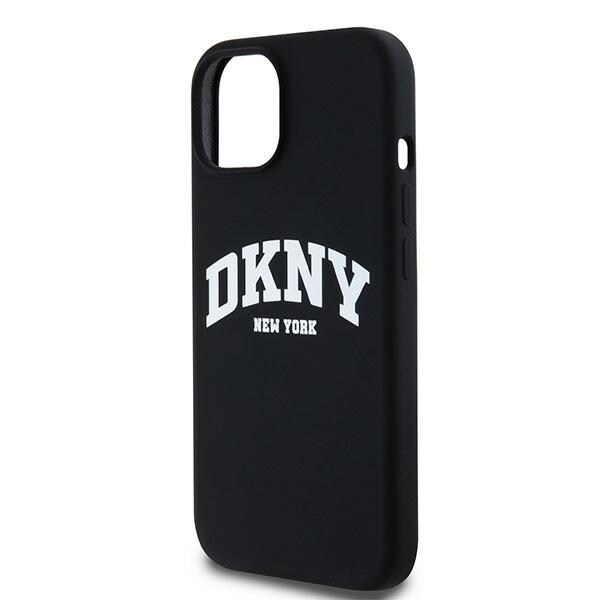 DKNY Liquid Silicone White Printed Logo MagSafe-etui til iPhone 14 / 15 / 13 - Sort