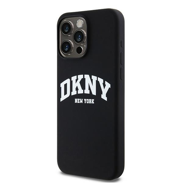 DKNY Liquid Silicone White Printed Logo MagSafe iPhone 14 Pro Max-etui - Sort