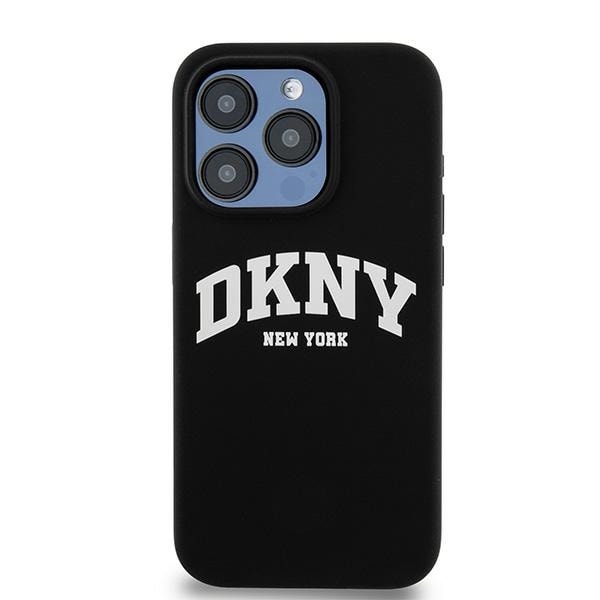 DKNY Liquid Silicone White Printed Logo MagSafe iPhone 15 Pro-etui - Sort