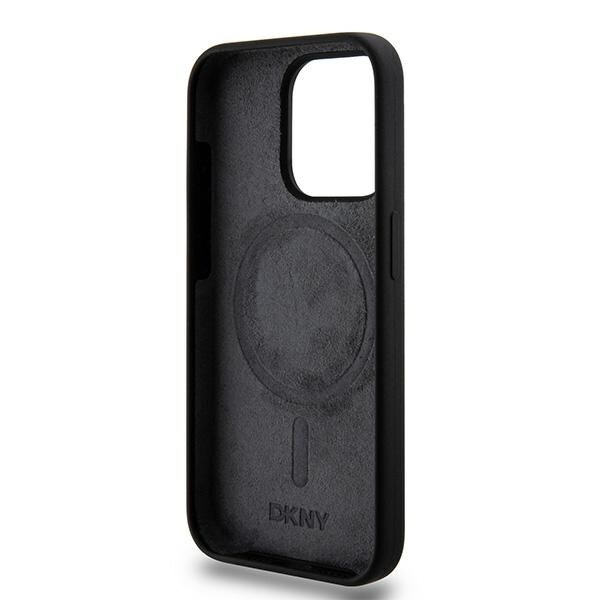 DKNY Liquid Silicone White Printed Logo MagSafe iPhone 15 Pro-etui - Sort