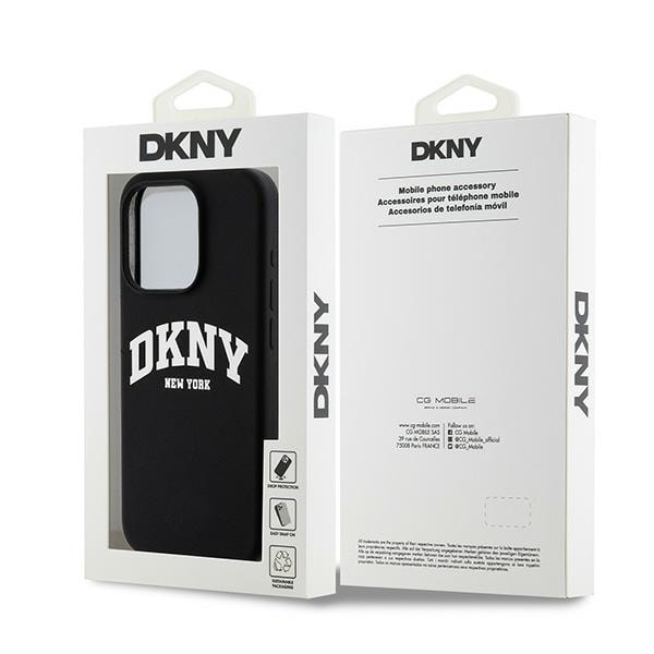 DKNY Liquid Silicone White Printed Logo MagSafe iPhone 15 Pro-etui - Sort