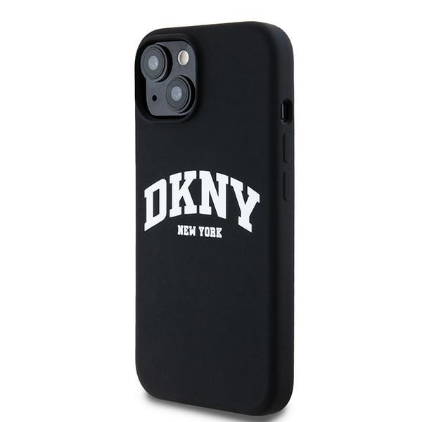DKNY Liquid Silicone White Printed Logo MagSafe-etui til iPhone 15 Plus / 14 Plus - Sort