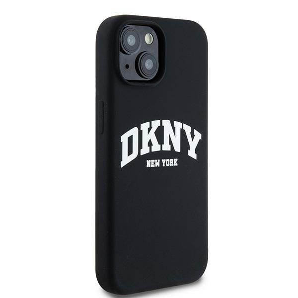 DKNY Liquid Silicone White Printed Logo MagSafe-etui til iPhone 15 Plus / 14 Plus - Sort