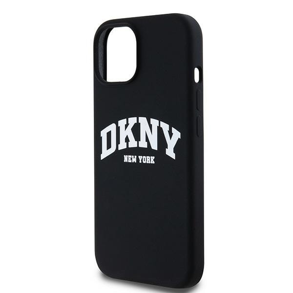DKNY Liquid Silicone White Printed Logo MagSafe-etui til iPhone 15 Plus / 14 Plus - Sort