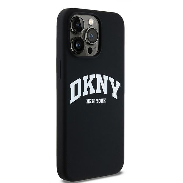 DKNY Liquid Silicone White Printed Logo MagSafe-etui til iPhone 15 Pro Max - sort