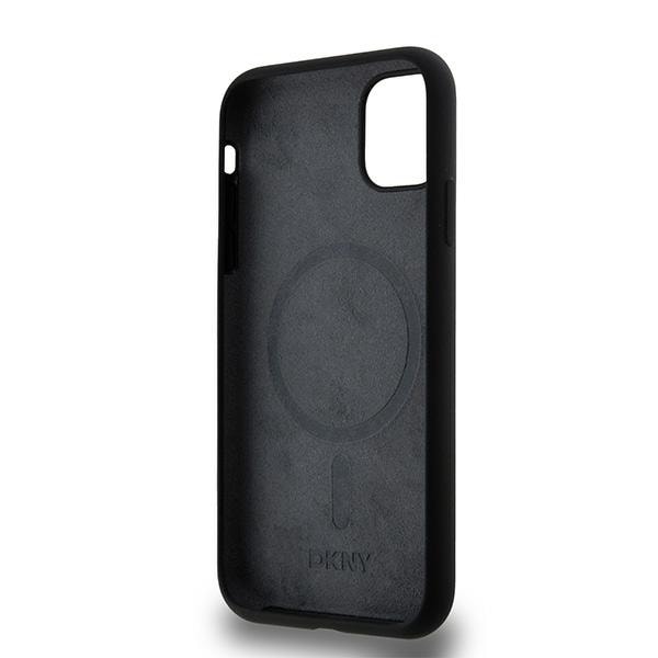 DKNY MagSafe-fodral i flytande silikon med vit tryckt logotyp för iPhone 11/Xr - Svart