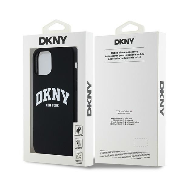 DKNY Liquid Silicone White Printed Logo MagSafe-etui til iPhone 12/12 Pro - Sort