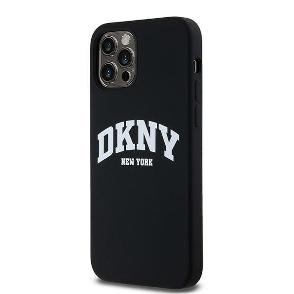DKNY Liquid Silicone White Printed Logo MagSafe-etui til iPhone 12/12 Pro - Sort