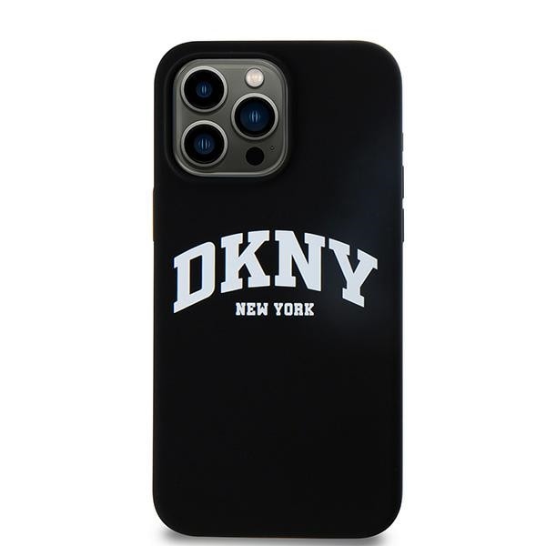 DKNY Liquid Silicone White Printed Logo MagSafe iPhone 13 Pro Max-etui - Sort