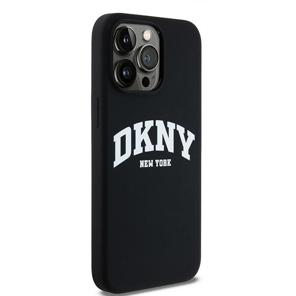 DKNY Liquid Silicone White Printed Logo MagSafe iPhone 13 Pro Max-etui - Sort