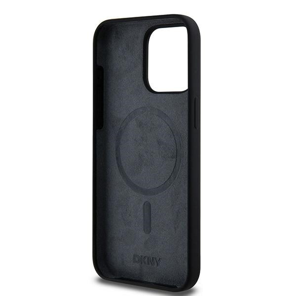 DKNY Liquid Silicone White Printed Logo MagSafe iPhone 13 Pro Max-etui - Sort