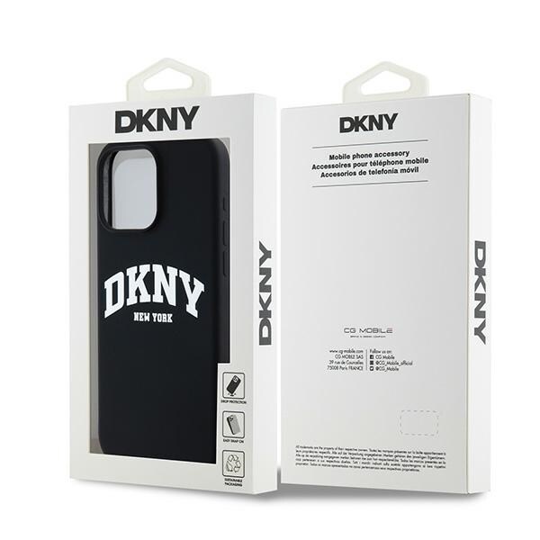 DKNY Liquid Silicone White Printed Logo MagSafe iPhone 13 Pro Max-etui - Sort