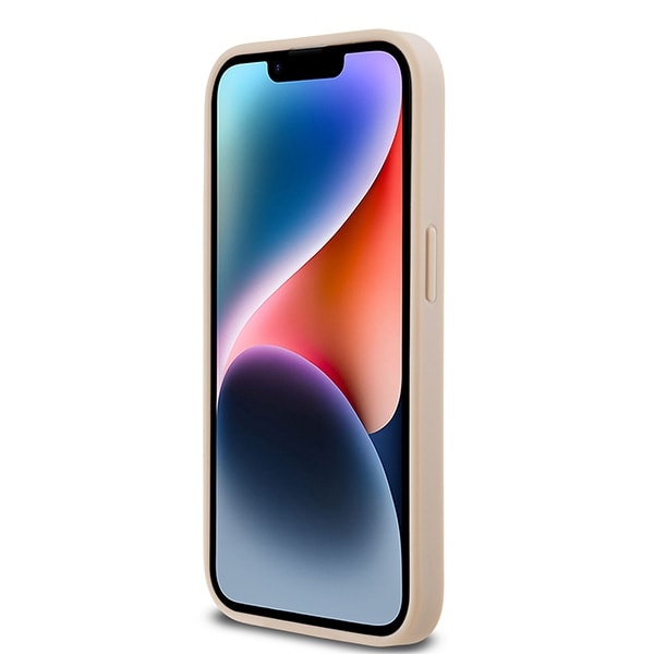 DKNY læderetui med ternet ensfarvet mønster og trykte striber til iPhone 14 Pro - pink