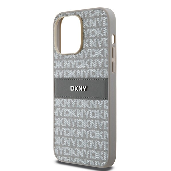 DKNY läderfodral med monostripe och metallogo för iPhone 14 Pro - beige