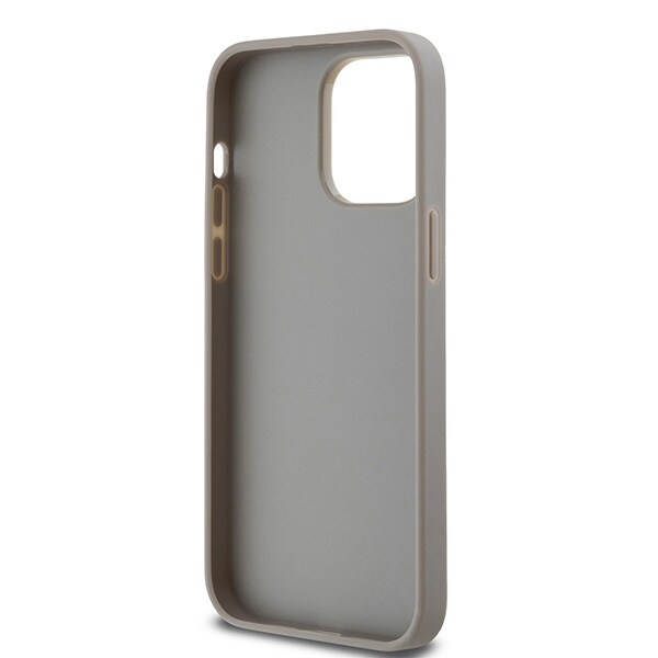 DKNY läderfodral med monostripe och metallogo för iPhone 14 Pro - beige