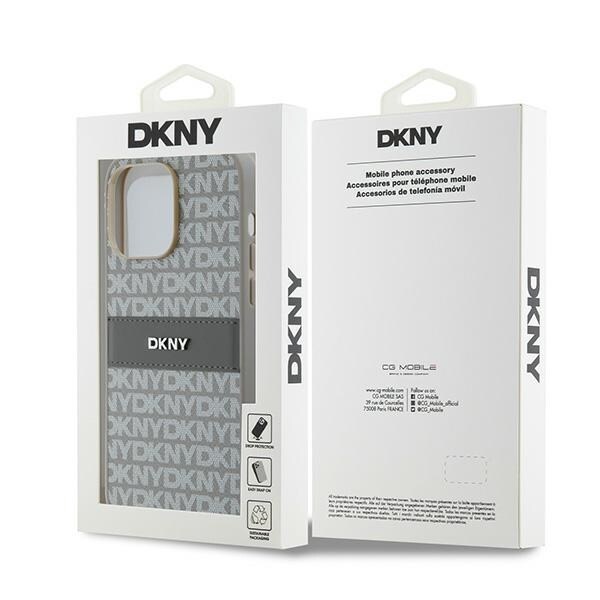 DKNY läderfodral med monostripe och metallogo för iPhone 14 Pro - beige