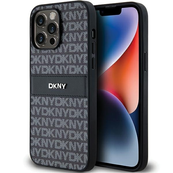 DKNY läderfodral med monostripe och metallogo för iPhone 14 Pro - svart