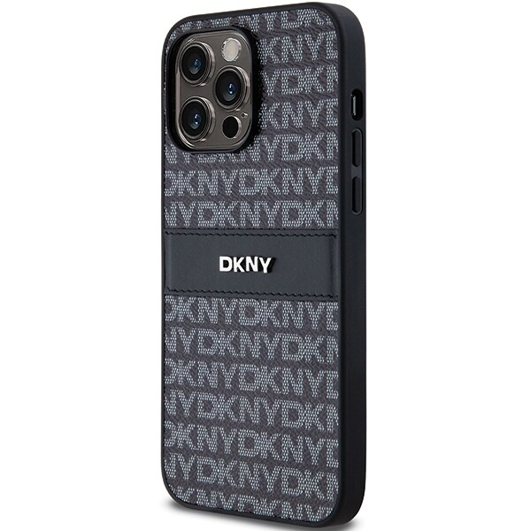 DKNY läderfodral med monostripe och metallogo för iPhone 14 Pro - svart