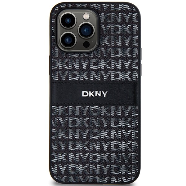 DKNY läderfodral med monostripe och metallogo för iPhone 14 Pro - svart
