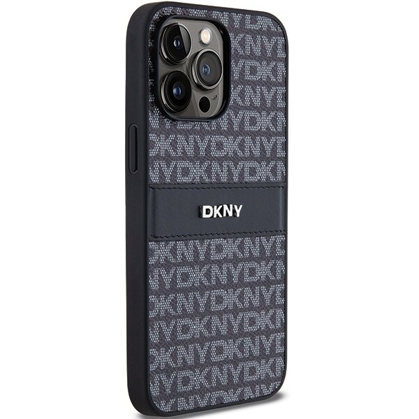 DKNY läderfodral med monostripe och metallogo för iPhone 14 Pro - svart